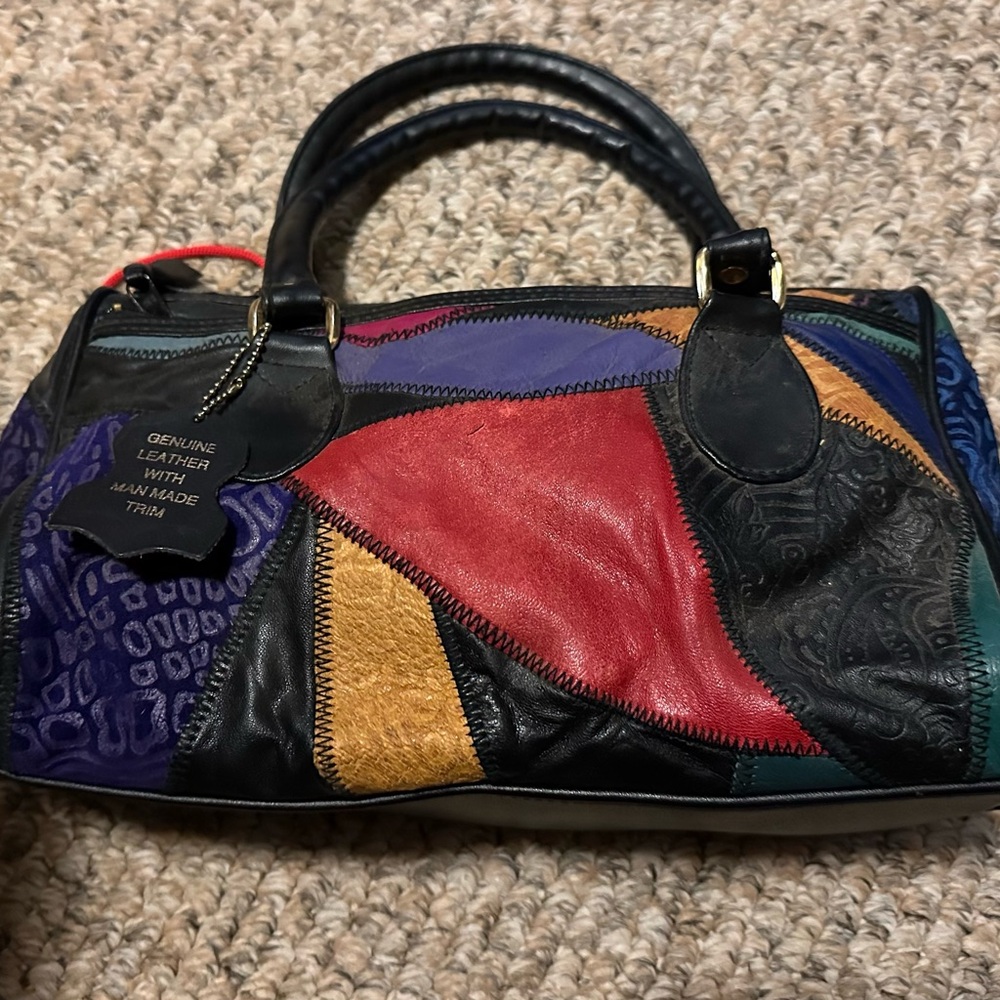 Colorful Patchwork Leather Satchel - image 1